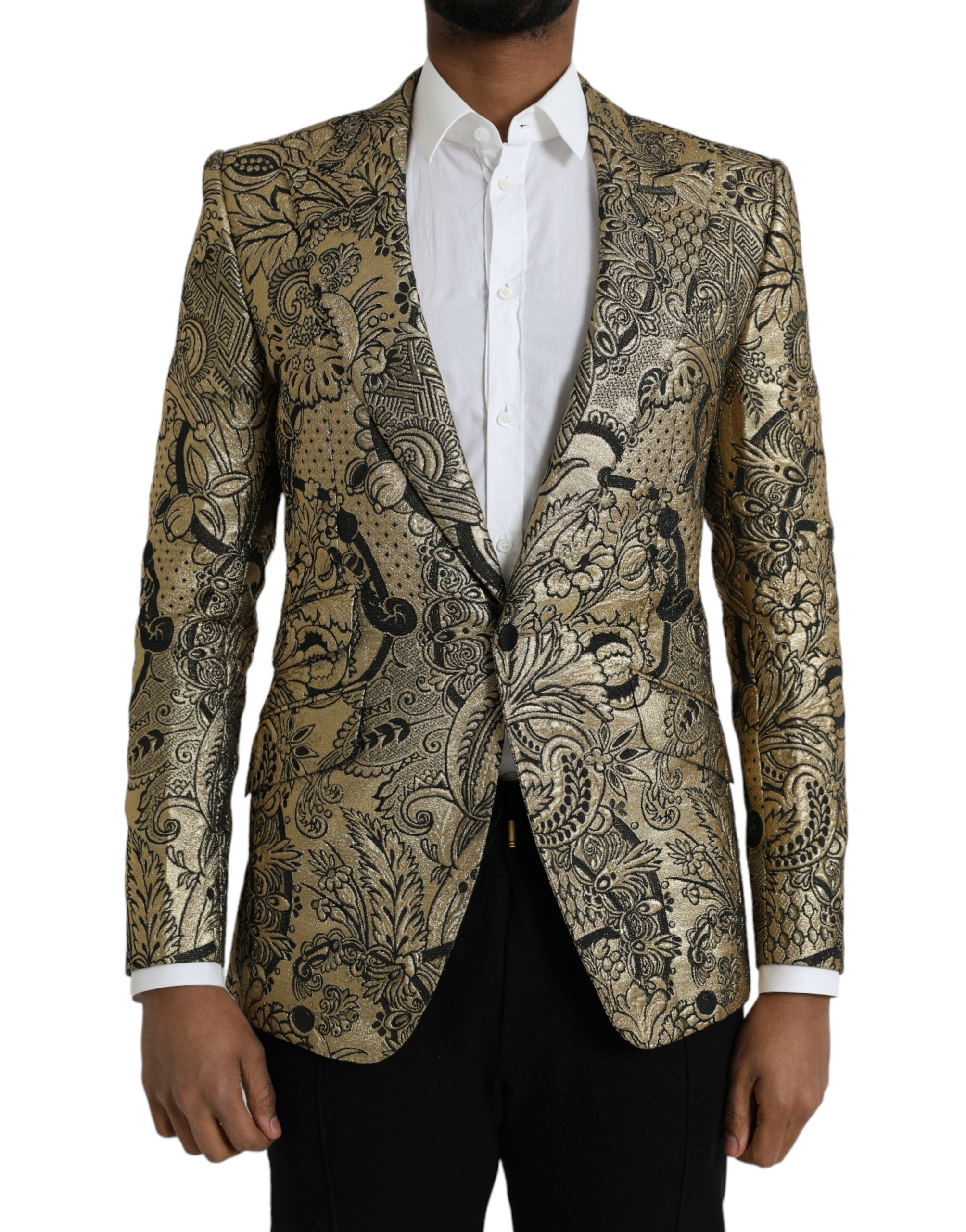 Dolce & Gabbana Gold SICILIA Jacquard Single Breasted Coat Blazer -   -  Dolce & Gabbana.