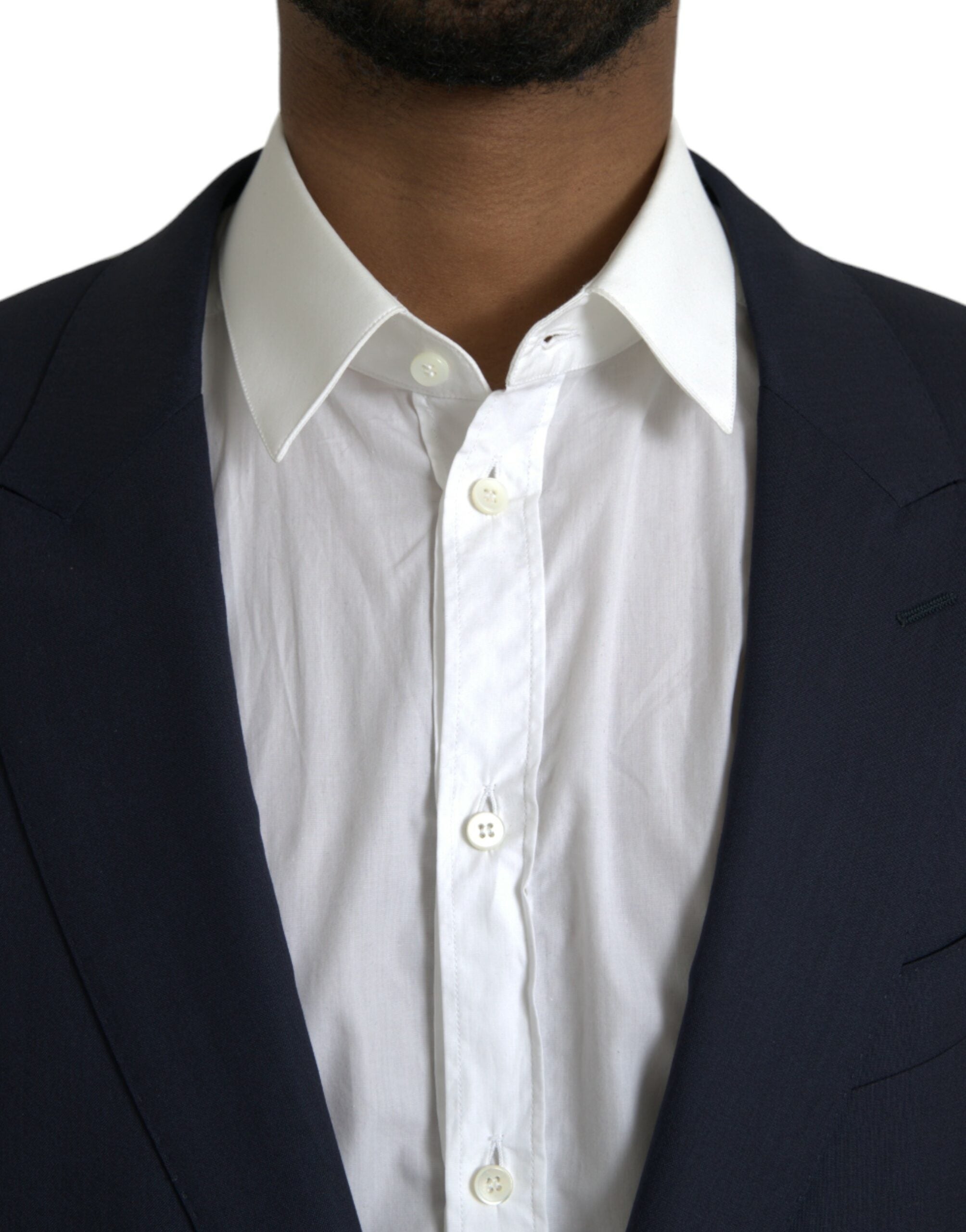 Dolce & Gabbana Dark Blue Wool Single Breasted Coat Blazer -   -  Dolce & Gabbana.