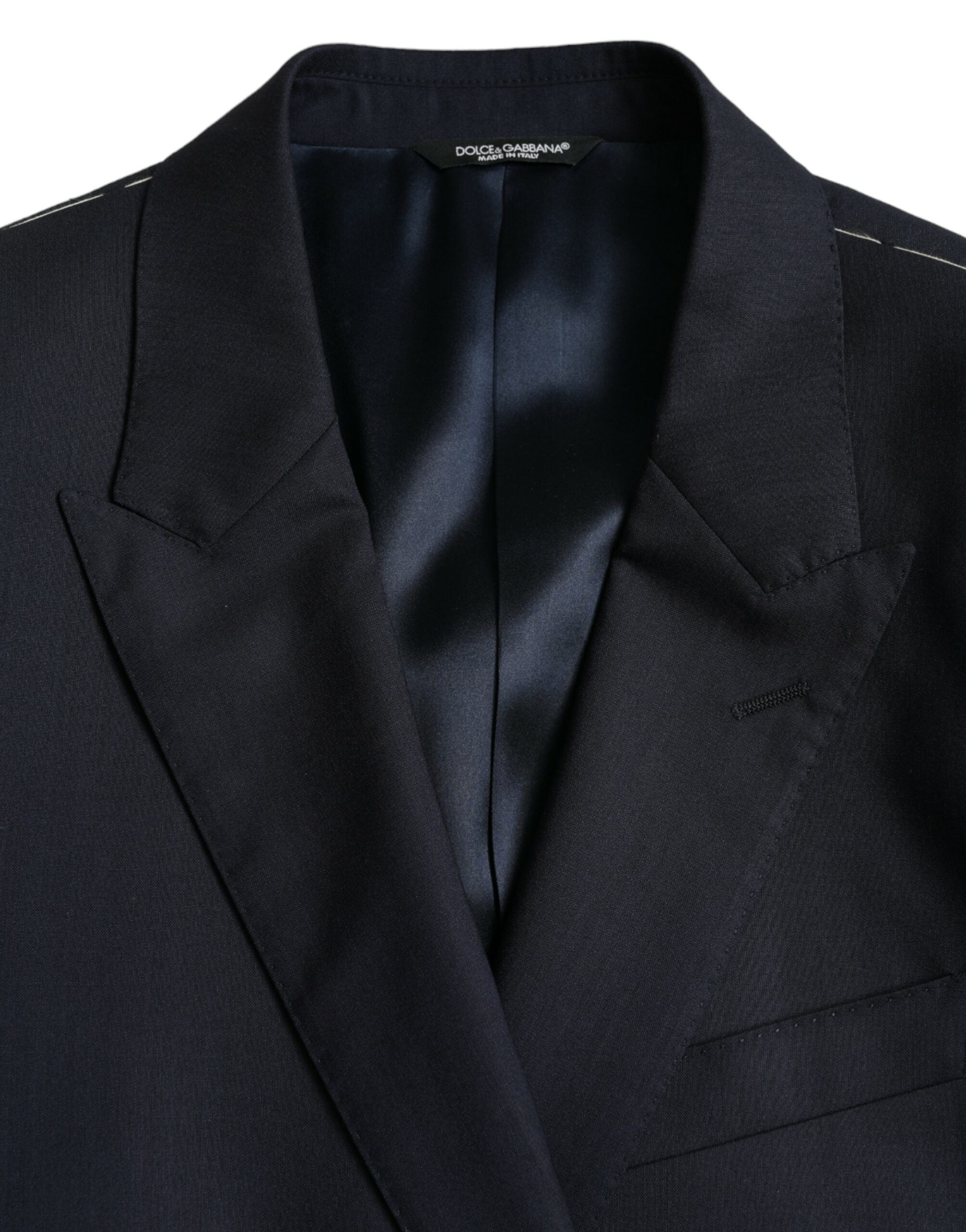 Dolce & Gabbana Dark Blue Wool Single Breasted Coat Blazer -   -  Dolce & Gabbana.