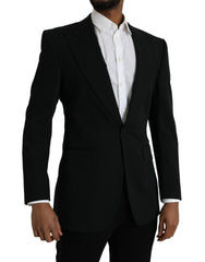 Dolce & Gabbana Black Wool Peak Single Breasted Coat Blazer -   -  Dolce & Gabbana.