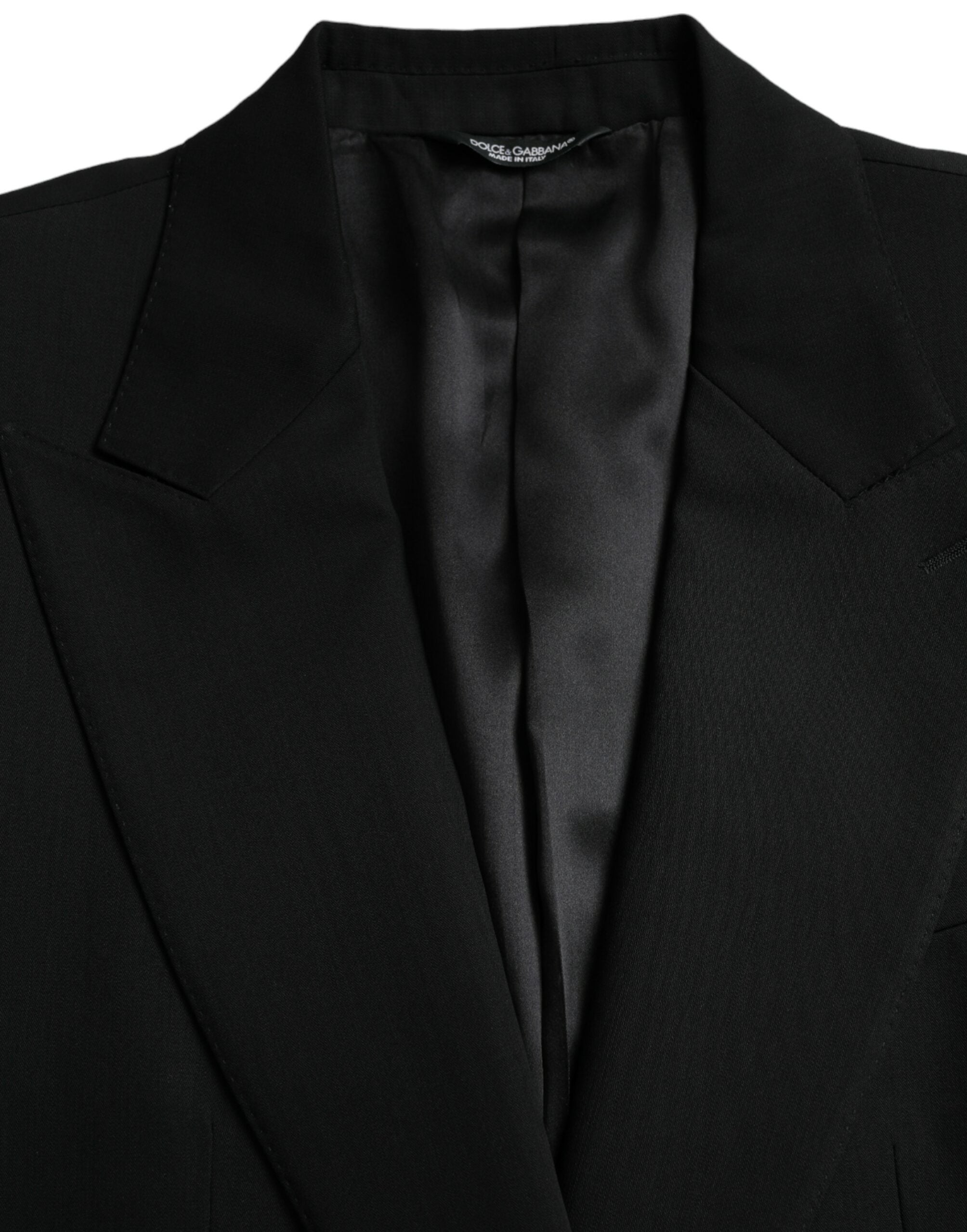 Dolce & Gabbana Black Wool Peak Single Breasted Coat Blazer -   -  Dolce & Gabbana.