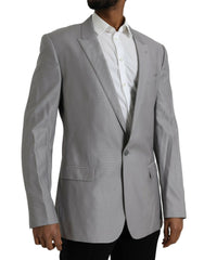 Dolce & Gabbana Gray Wool Peak Single Breasted Coat Blazer -   -  Dolce & Gabbana.