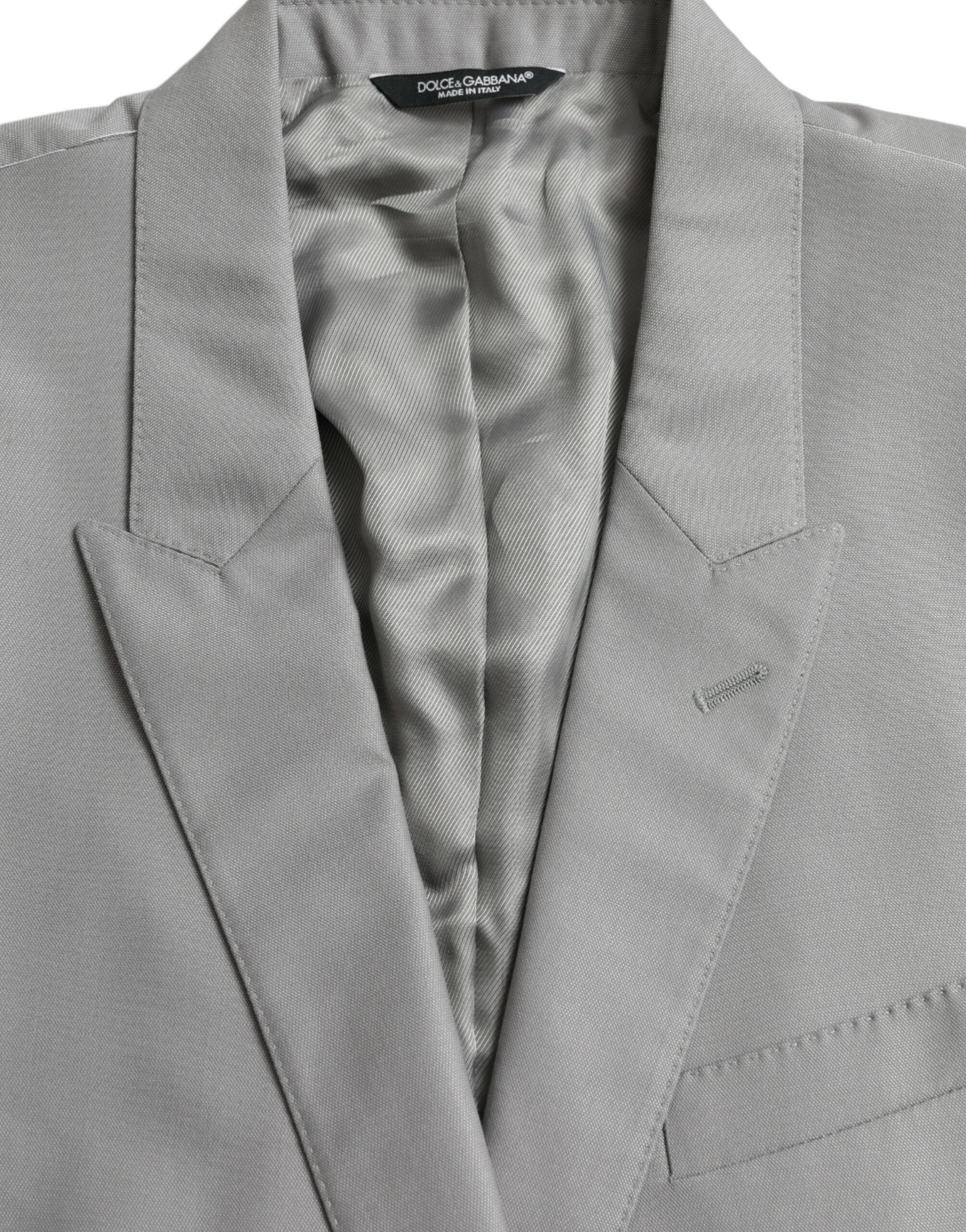 Dolce & Gabbana Gray Wool Peak Single Breasted Coat Blazer -   -  Dolce & Gabbana.