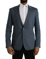Dolce & Gabbana Blue Linen NAPOLI Single Breasted Coat Blazer -   -  Dolce & Gabbana.