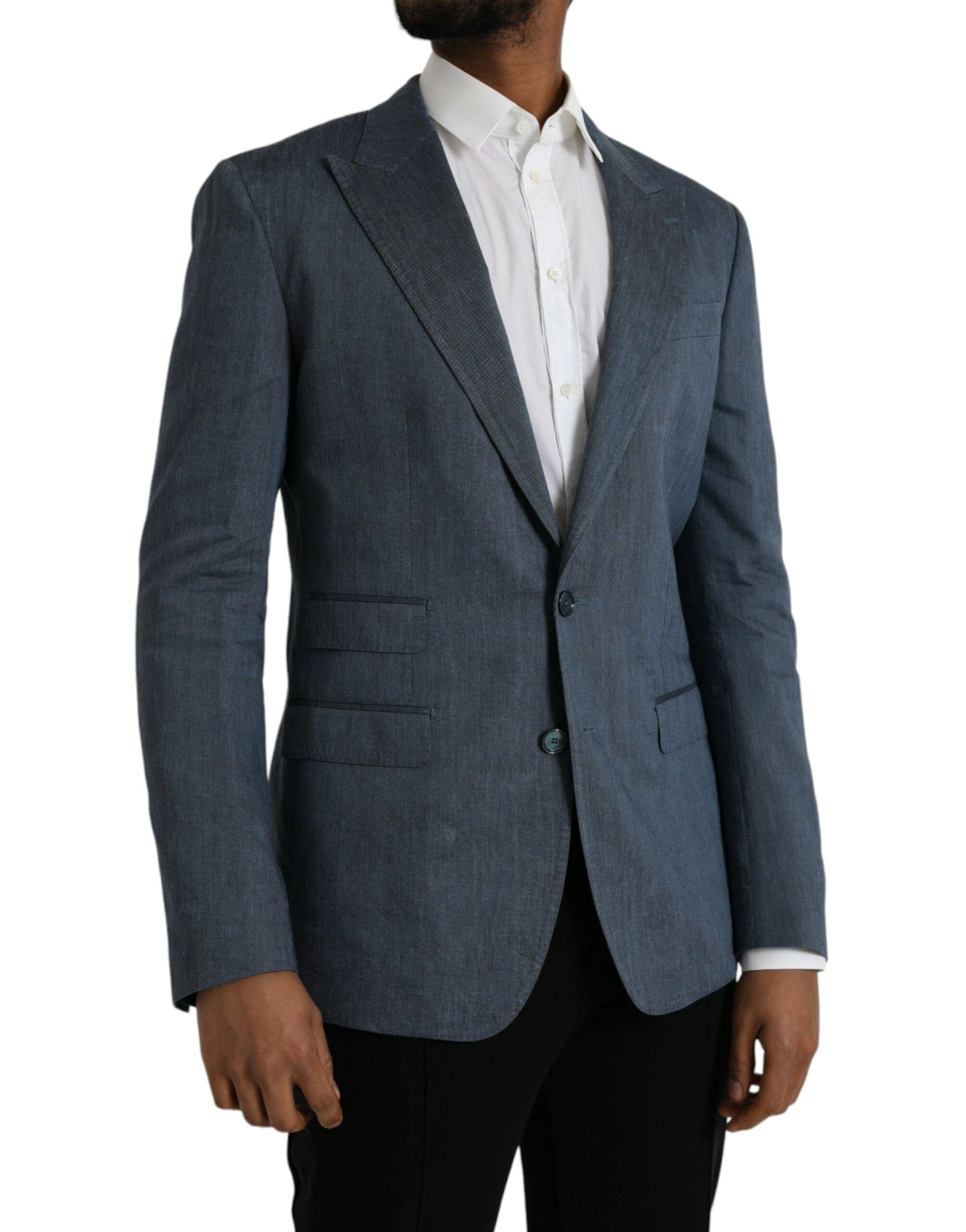 Dolce & Gabbana Blue Linen NAPOLI Single Breasted Coat Blazer -   -  Dolce & Gabbana.