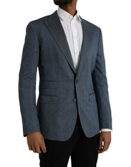 Dolce & Gabbana Blue Linen NAPOLI Single Breasted Coat Blazer -   -  Dolce & Gabbana.