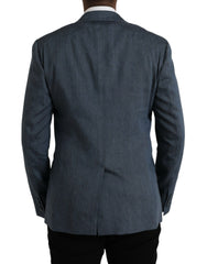 Dolce & Gabbana Blue Linen NAPOLI Single Breasted Coat Blazer -   -  Dolce & Gabbana.