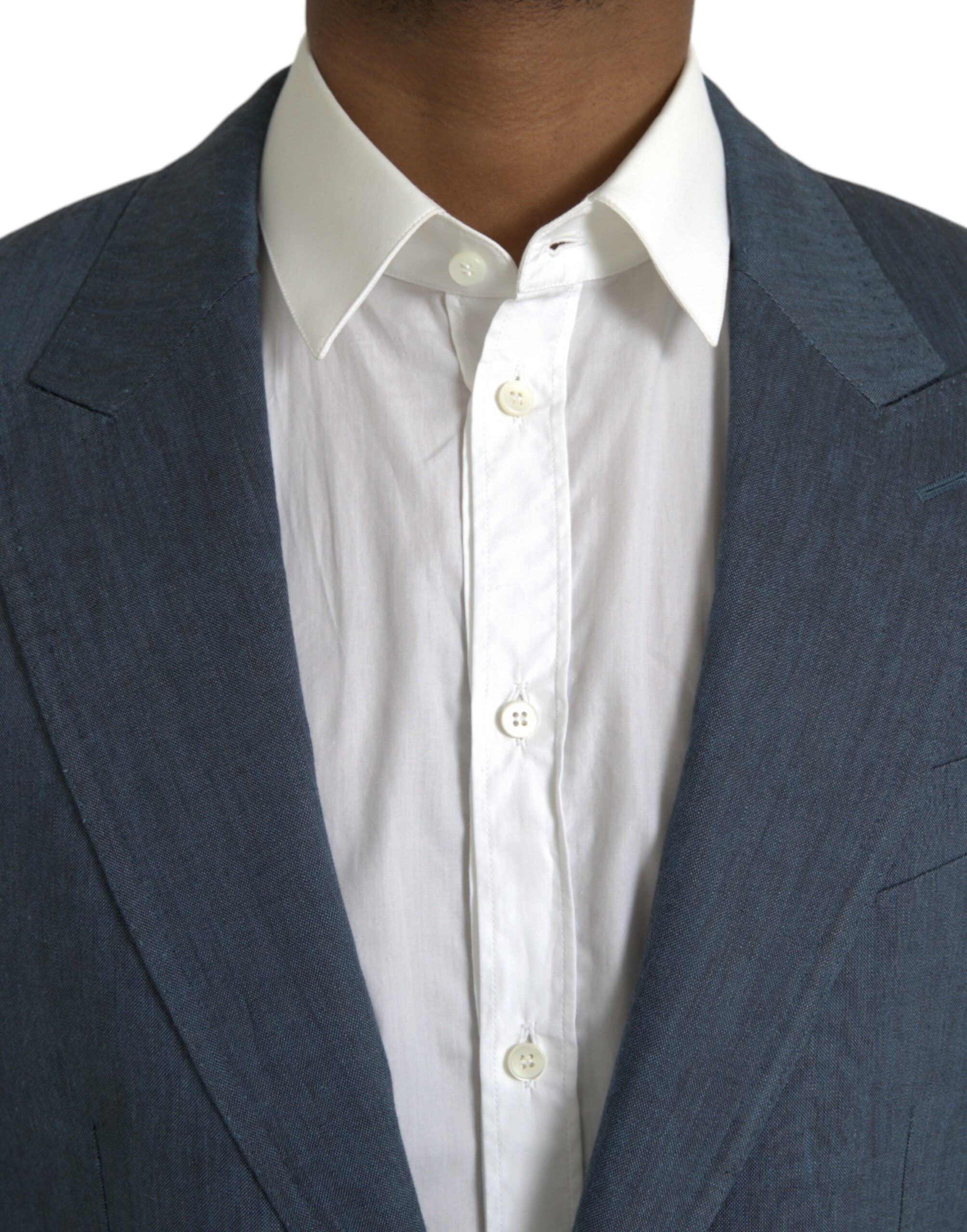 Dolce & Gabbana Blue Linen NAPOLI Single Breasted Coat Blazer -   -  Dolce & Gabbana.
