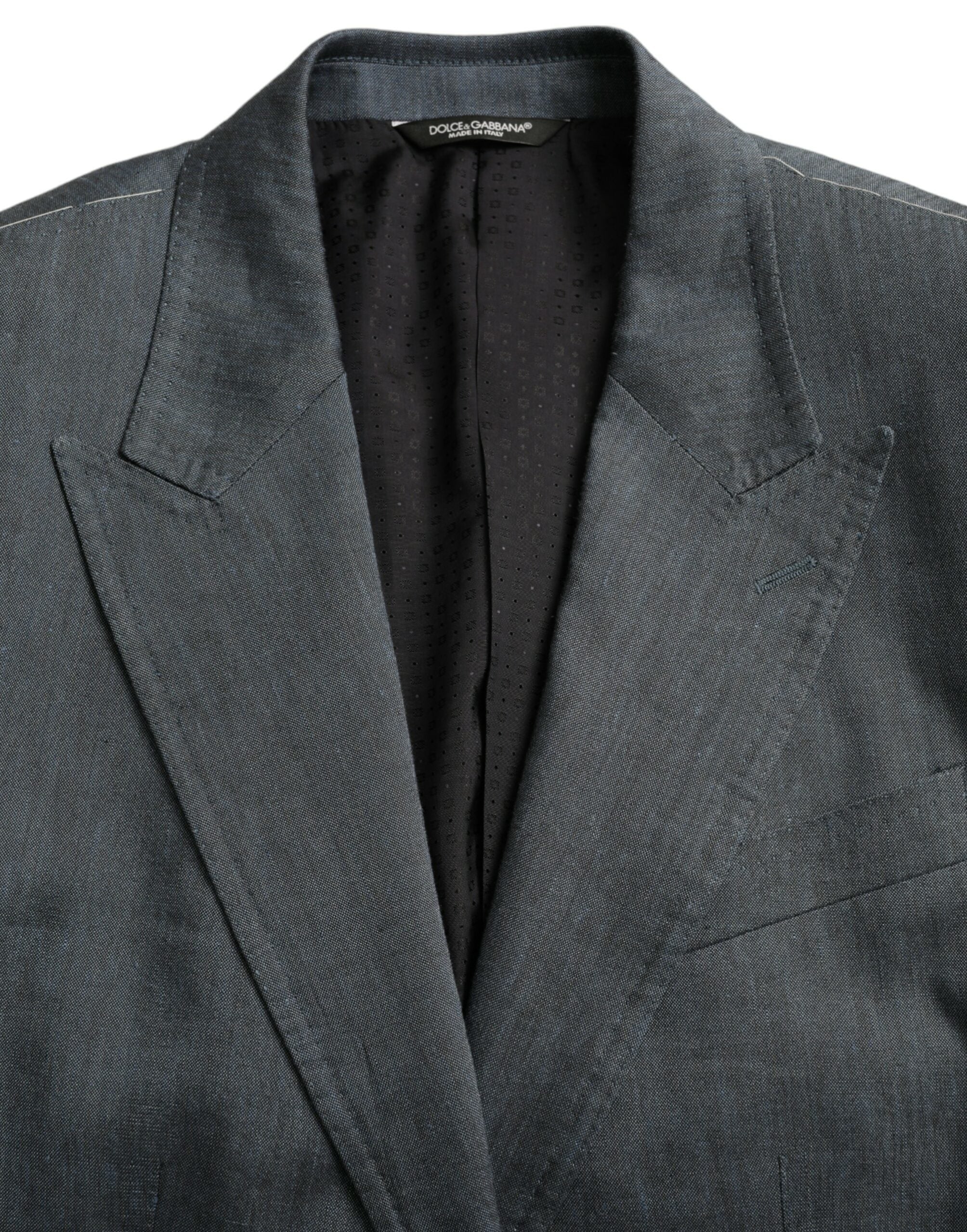 Dolce & Gabbana Blue Linen NAPOLI Single Breasted Coat Blazer -   -  Dolce & Gabbana.