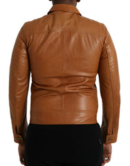 Dolce & Gabbana Brown Lamb Leather Full Zip Blouson Jacket -   -  Dolce & Gabbana.