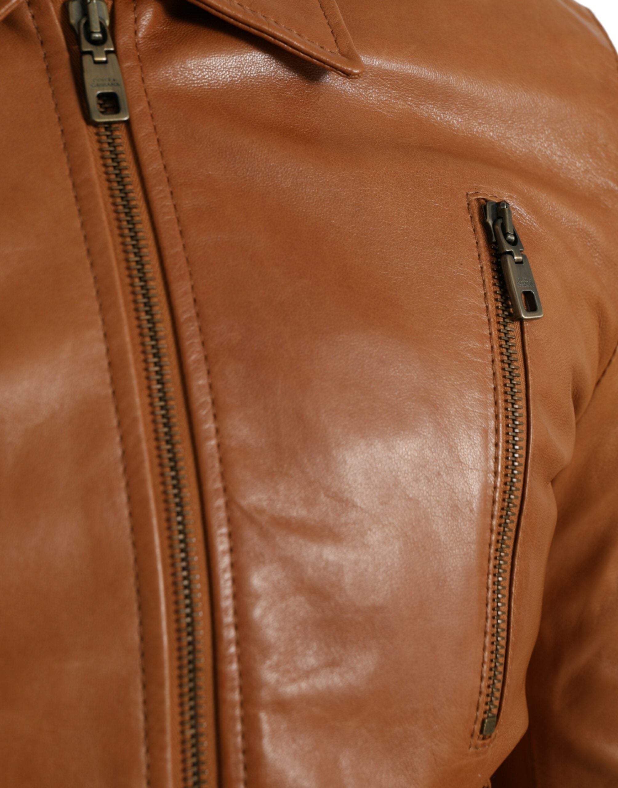 Dolce & Gabbana Brown Lamb Leather Full Zip Blouson Jacket -   -  Dolce & Gabbana.