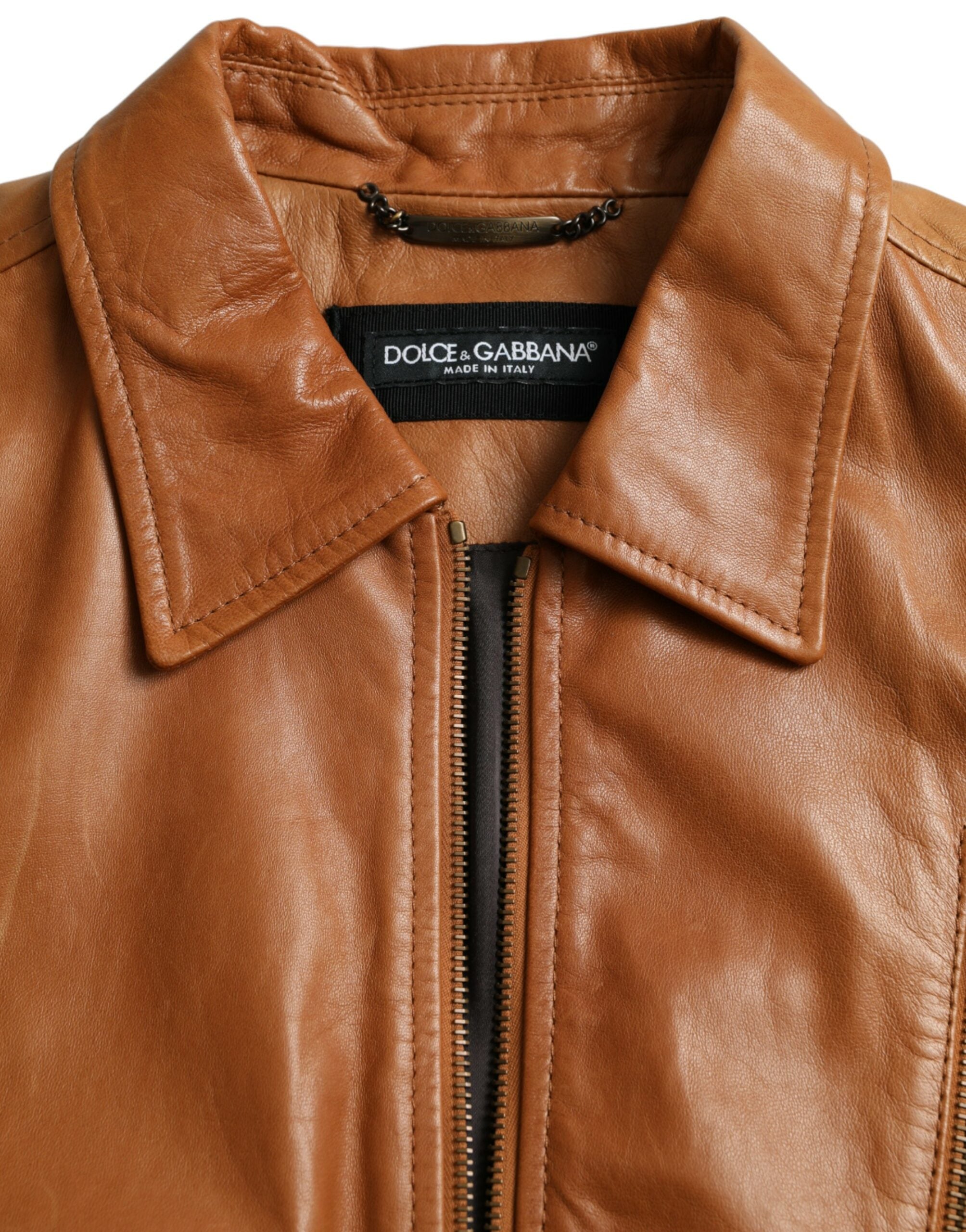 Dolce & Gabbana Brown Lamb Leather Full Zip Blouson Jacket -   -  Dolce & Gabbana.