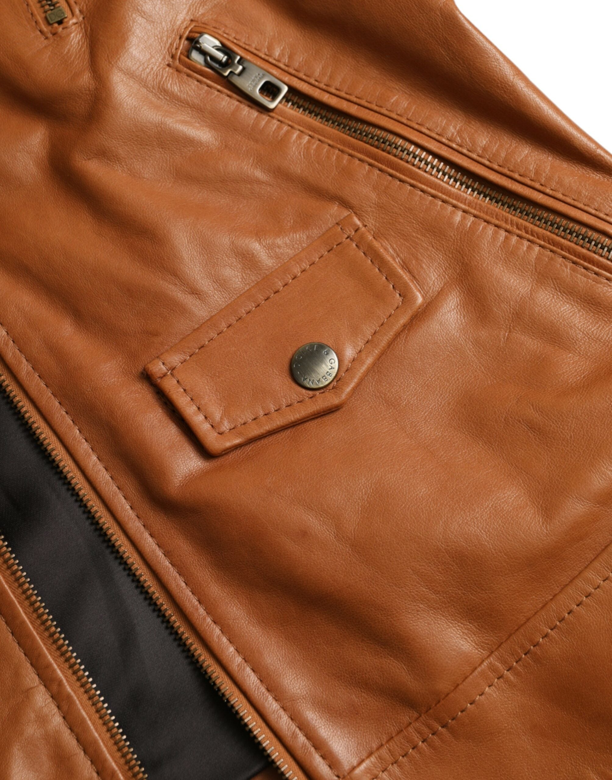 Dolce & Gabbana Brown Lamb Leather Full Zip Blouson Jacket -   -  Dolce & Gabbana.