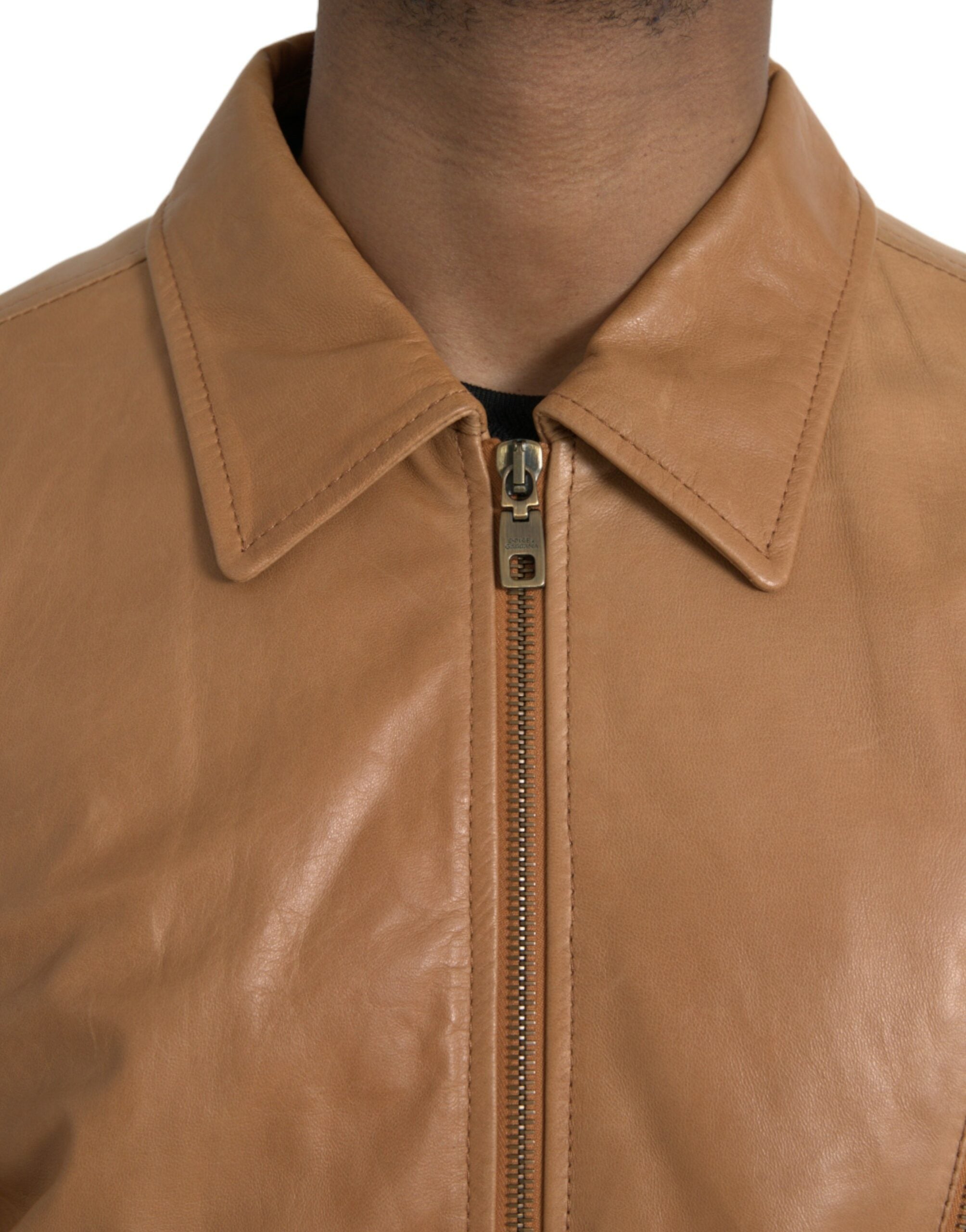Dolce & Gabbana Brown Lamb Leather Full Zip Blouson Jacket -   -  Dolce & Gabbana.