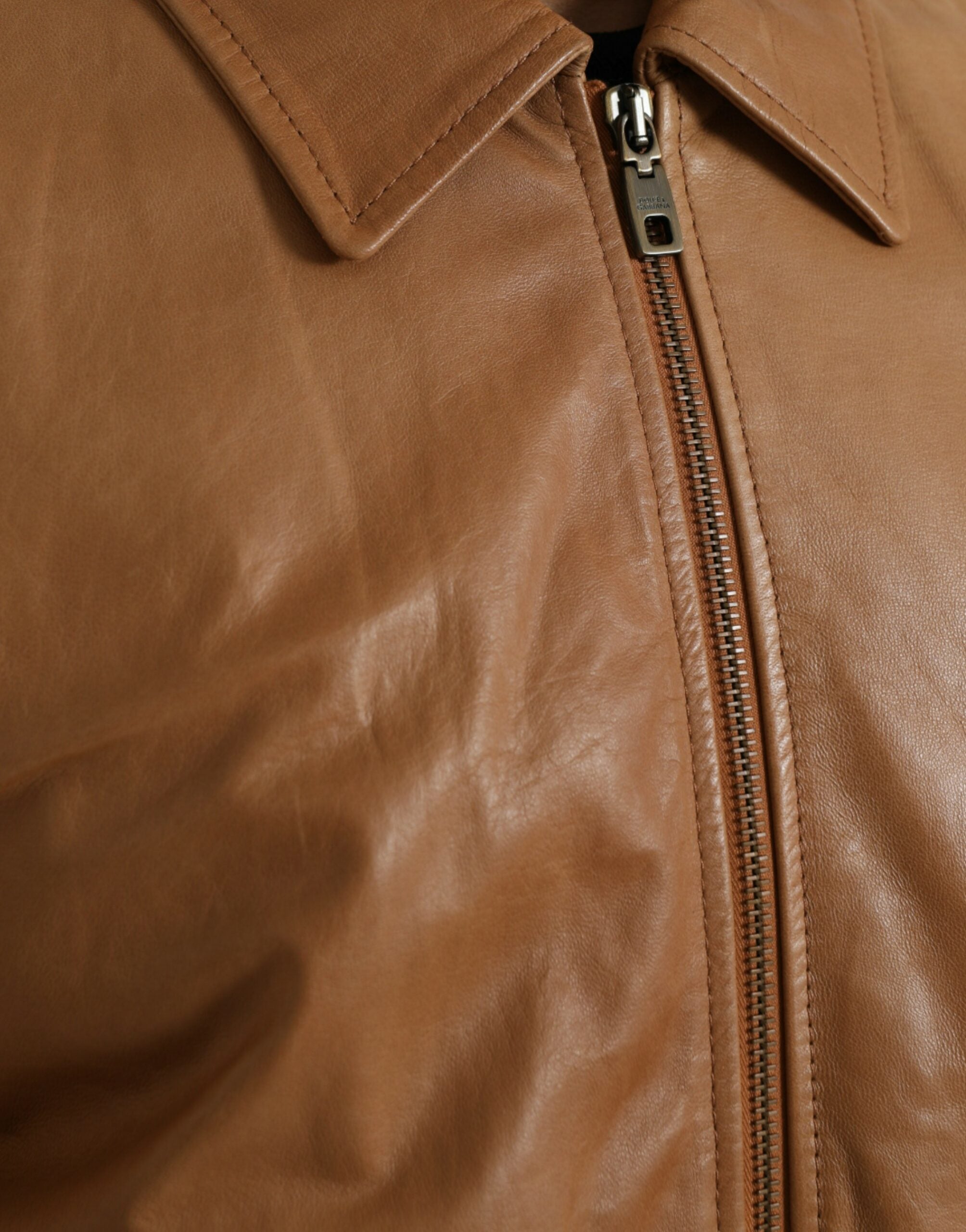 Dolce & Gabbana Brown Lamb Leather Full Zip Blouson Jacket -   -  Dolce & Gabbana.