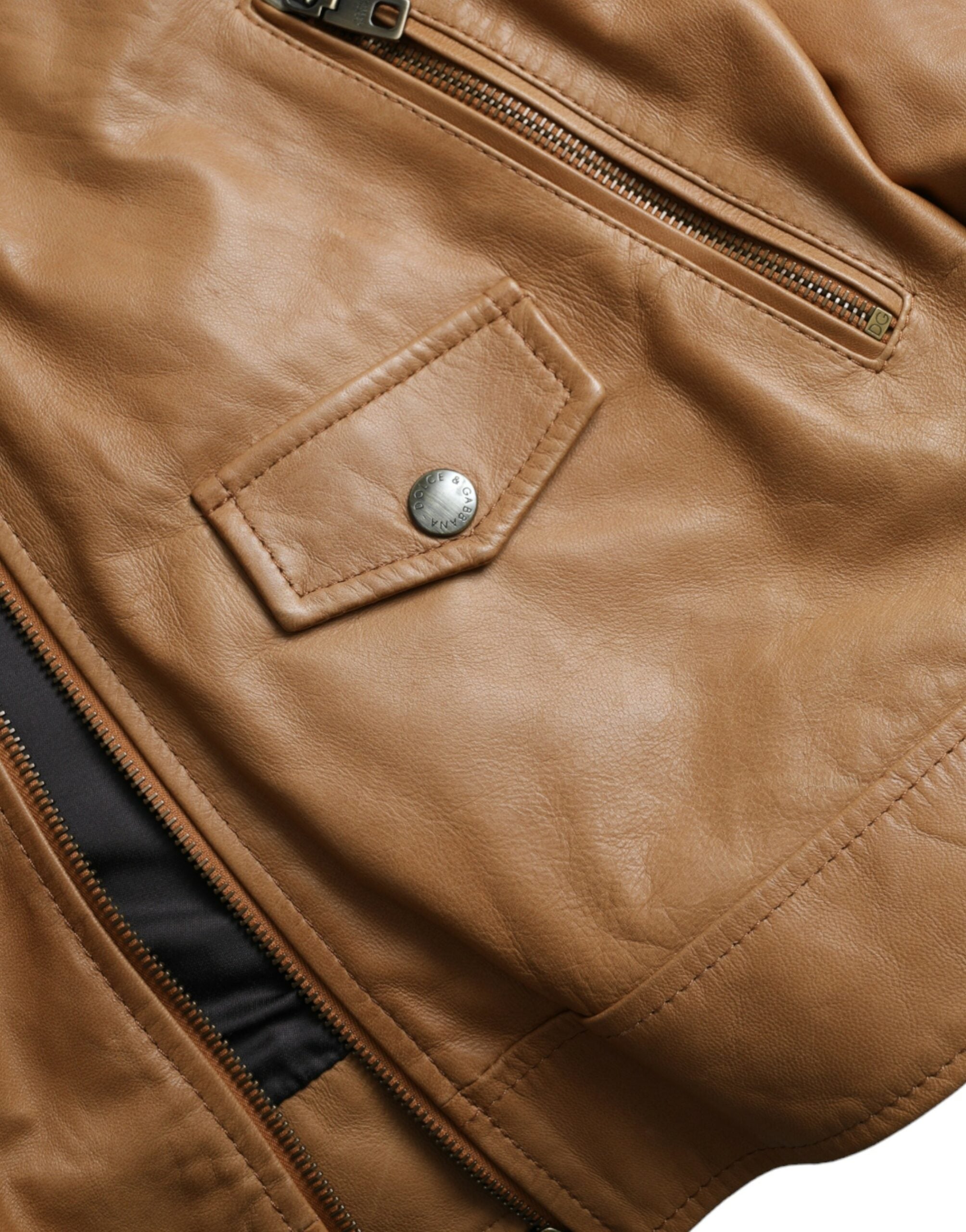 Dolce & Gabbana Brown Lamb Leather Full Zip Blouson Jacket -   -  Dolce & Gabbana.