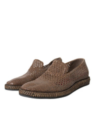 Dolce & Gabbana Brown Woven Leather Loafers Casual Shoes -   -  Dolce & Gabbana.