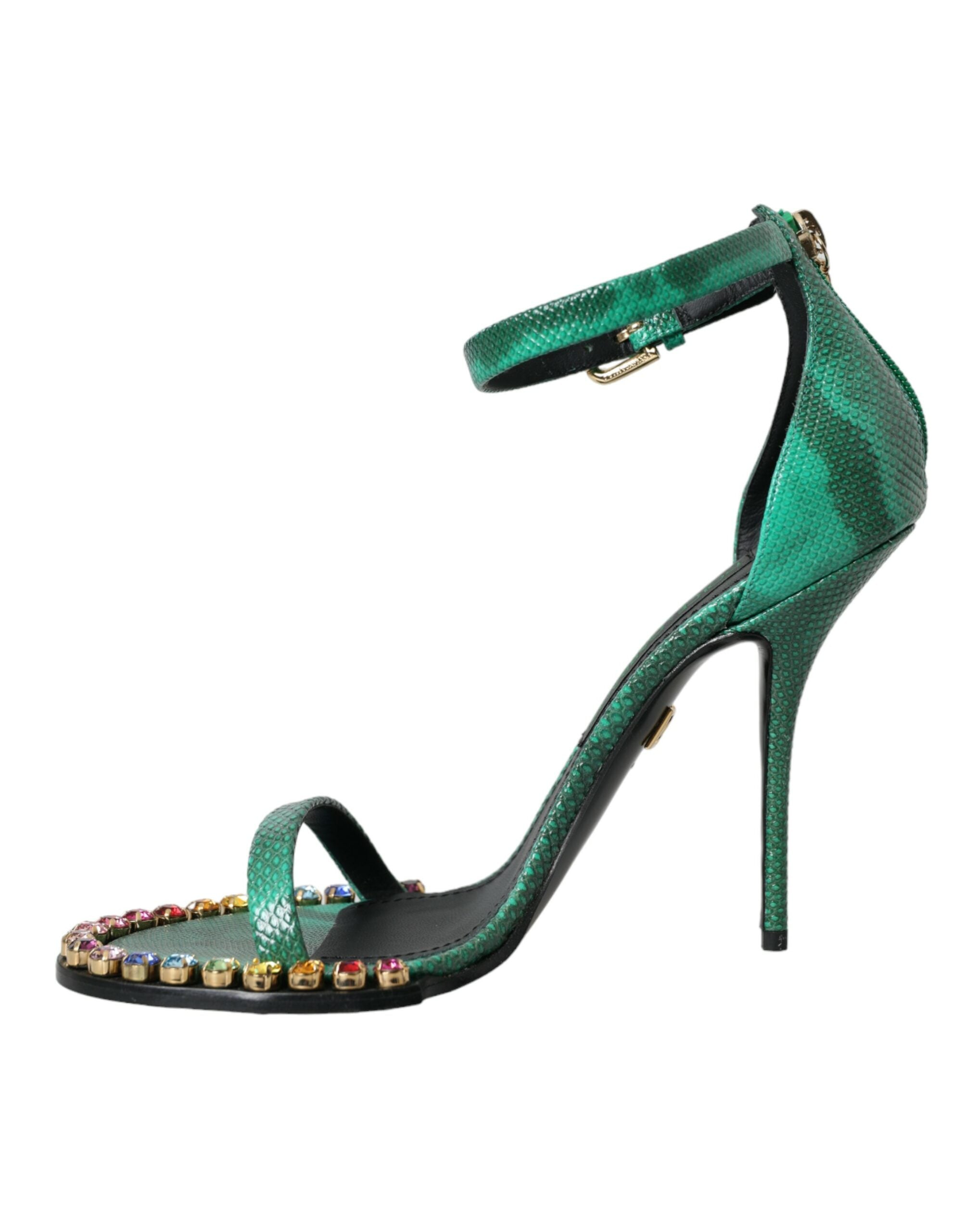 Dolce & Gabbana Green Exotic Leather Crystal Sandals Shoes -   -  Dolce & Gabbana.