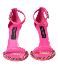 Dolce & Gabbana Pink Leather Crystal Heels Sandals Shoes -   -  Dolce & Gabbana.