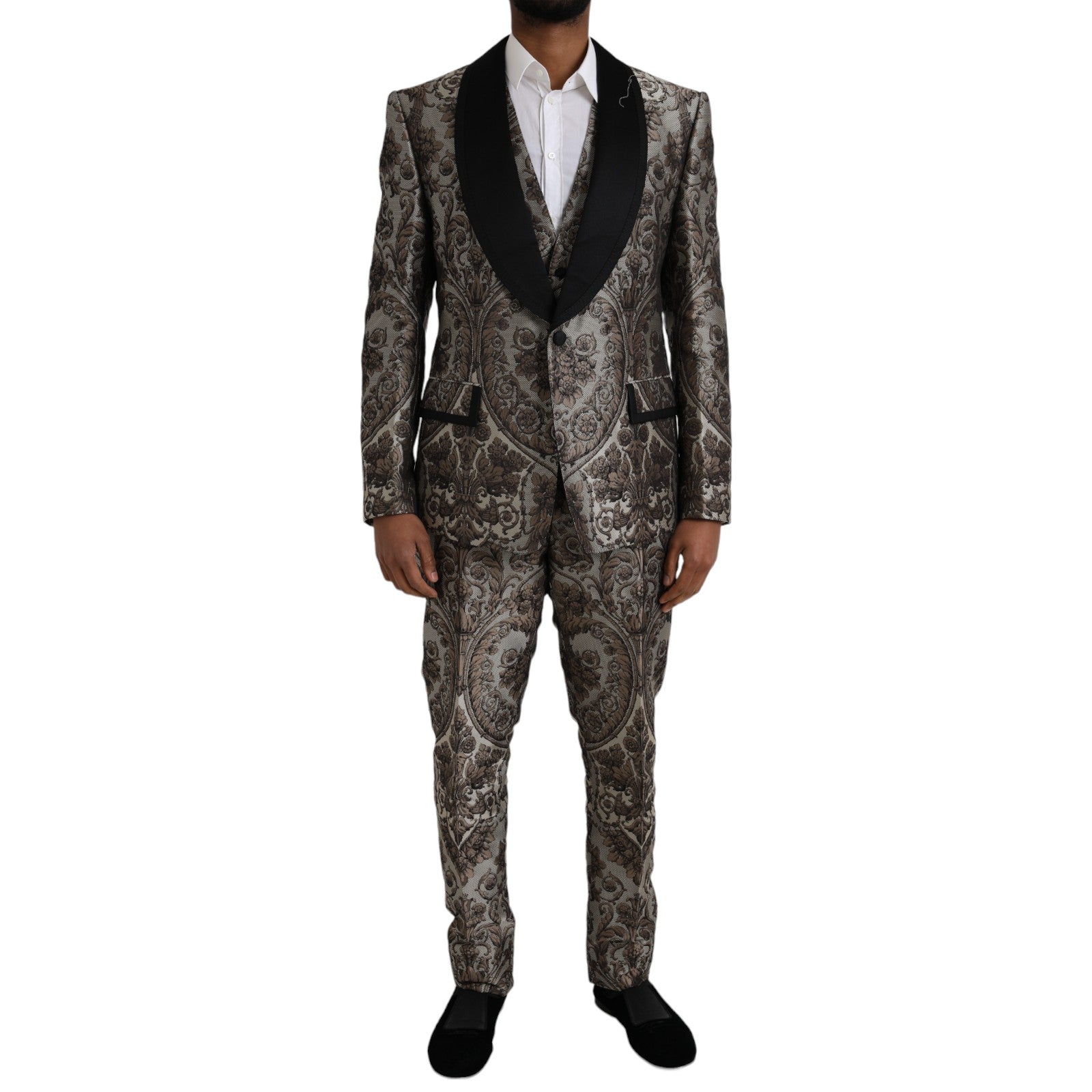 Dolce & Gabbana Brown Floral Jacquard Formal 3 Piece Suit -   -  Dolce & Gabbana.