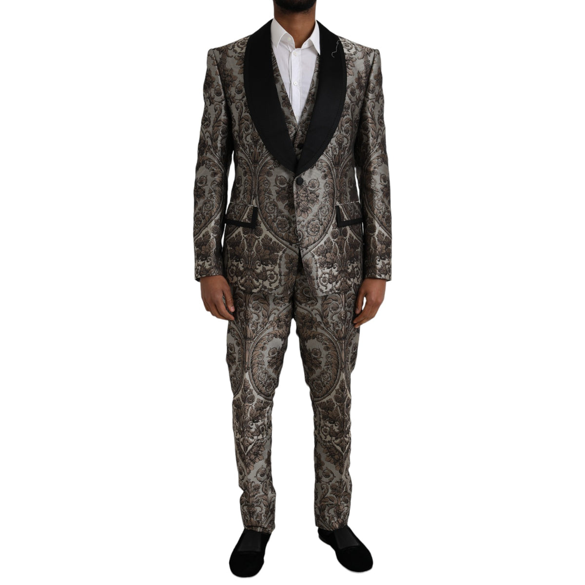 Dolce & Gabbana Brown Floral Jacquard Formal 3 Piece Suit -   -  Dolce & Gabbana.