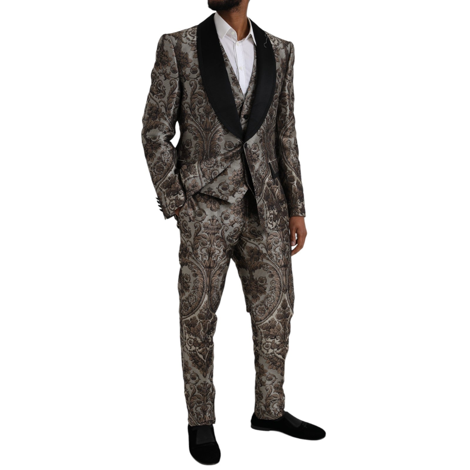 Dolce & Gabbana Brown Floral Jacquard Formal 3 Piece Suit -   -  Dolce & Gabbana.