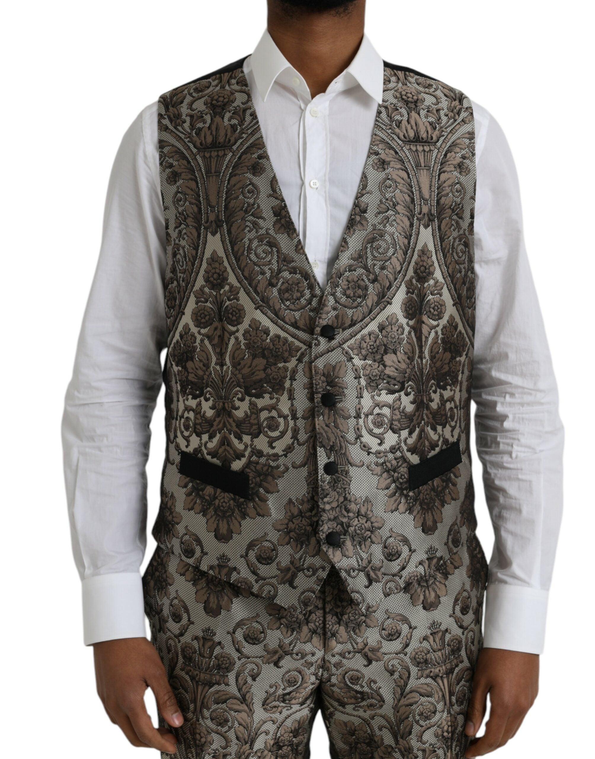 Dolce & Gabbana Brown Floral Jacquard Formal 3 Piece Suit -   -  Dolce & Gabbana.