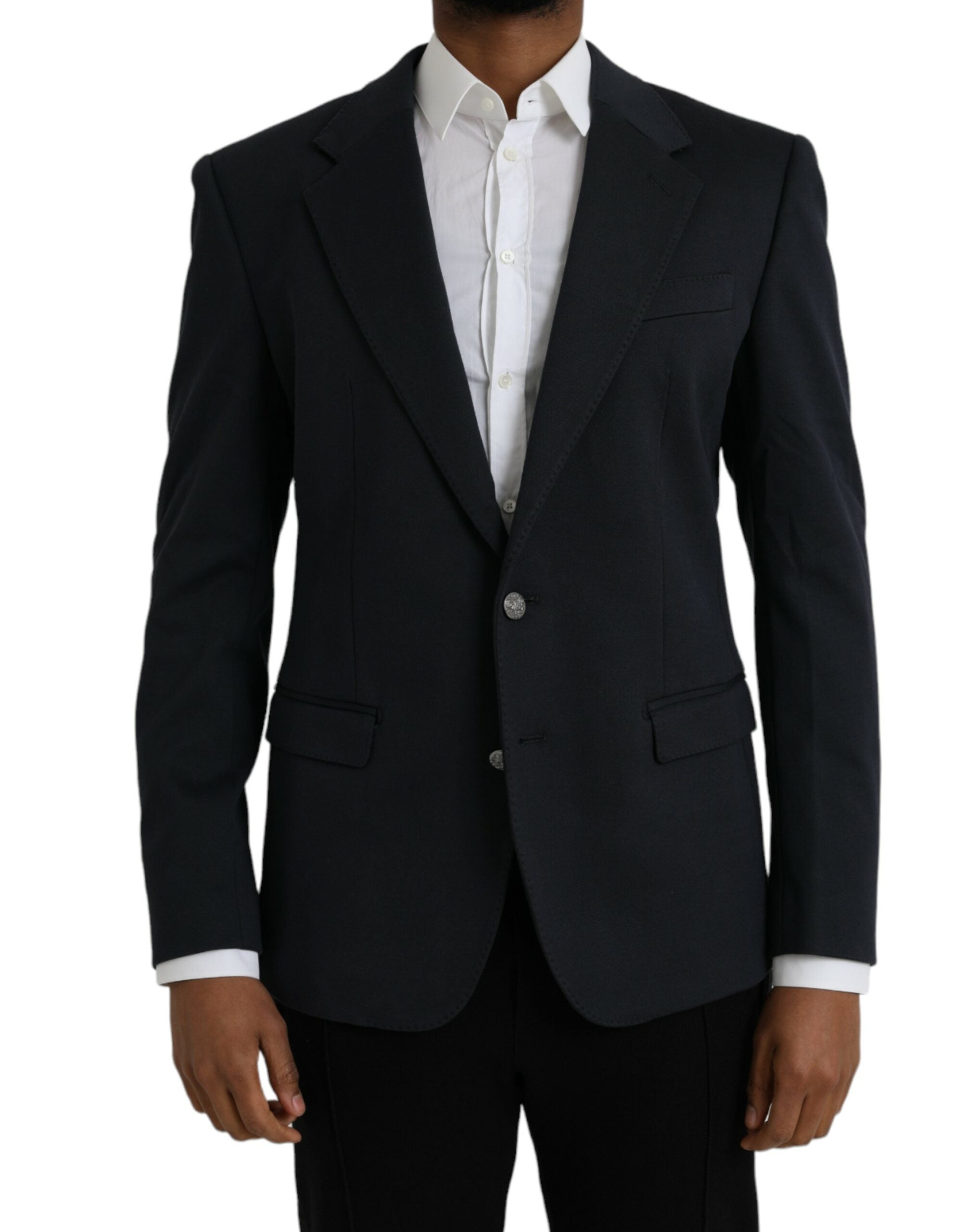 Dolce & Gabbana Dark Blue Cotton Single Breasted Coat Blazer -   -  Dolce & Gabbana.