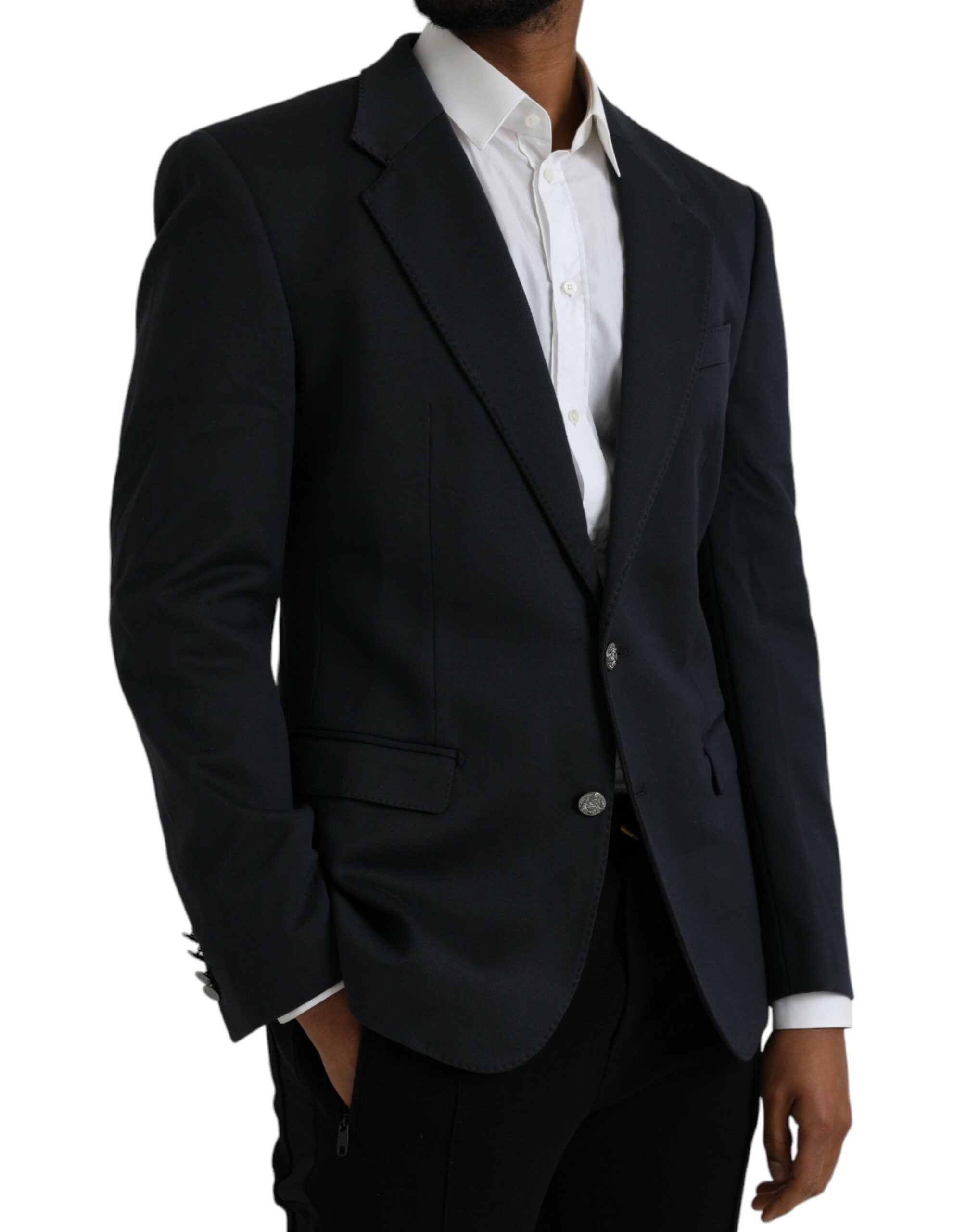 Dolce & Gabbana Dark Blue Cotton Single Breasted Coat Blazer -   -  Dolce & Gabbana.