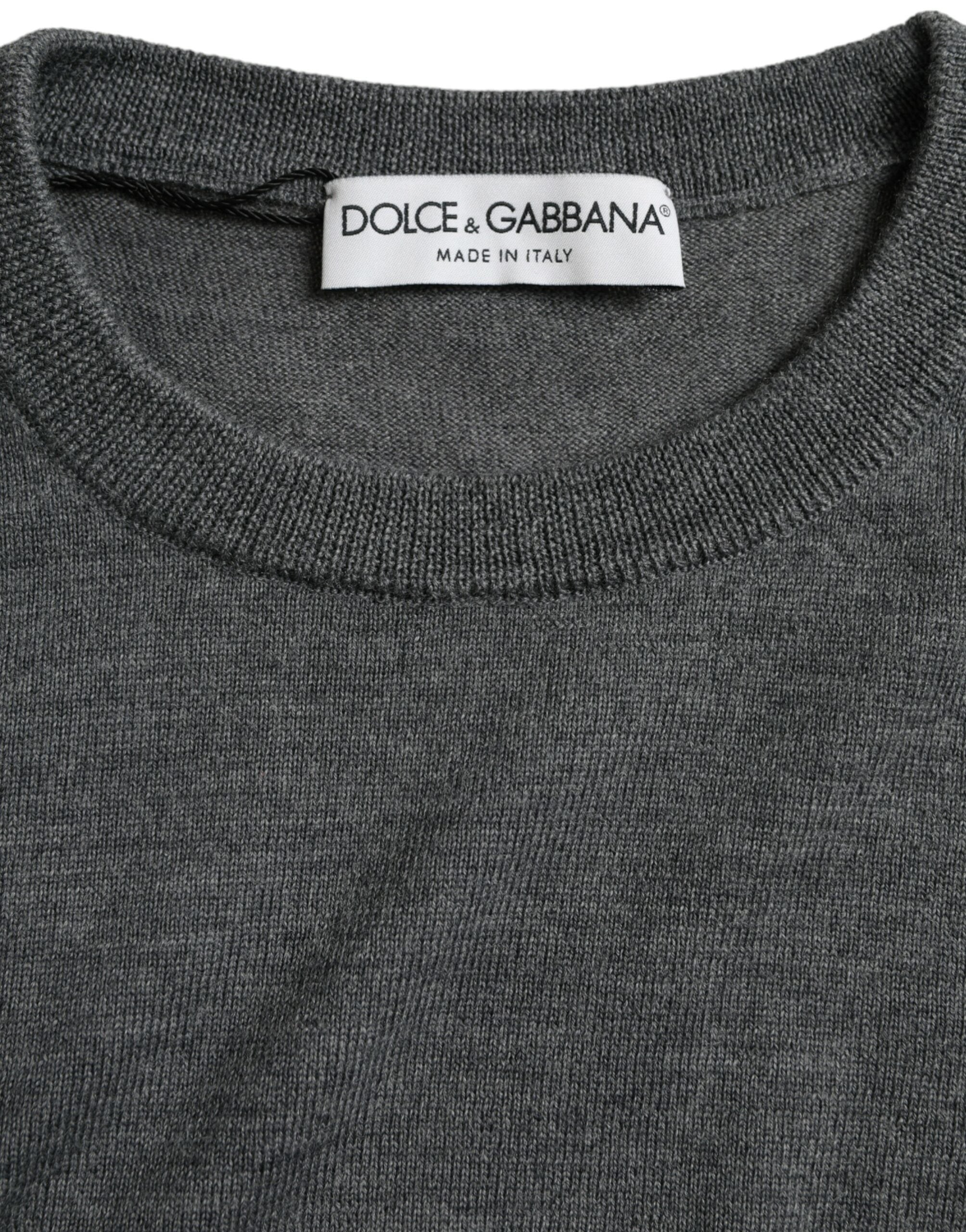 Dolce & Gabbana Dark Gray Wool Crew Neck Pullover Sweater -   -  Dolce & Gabbana.