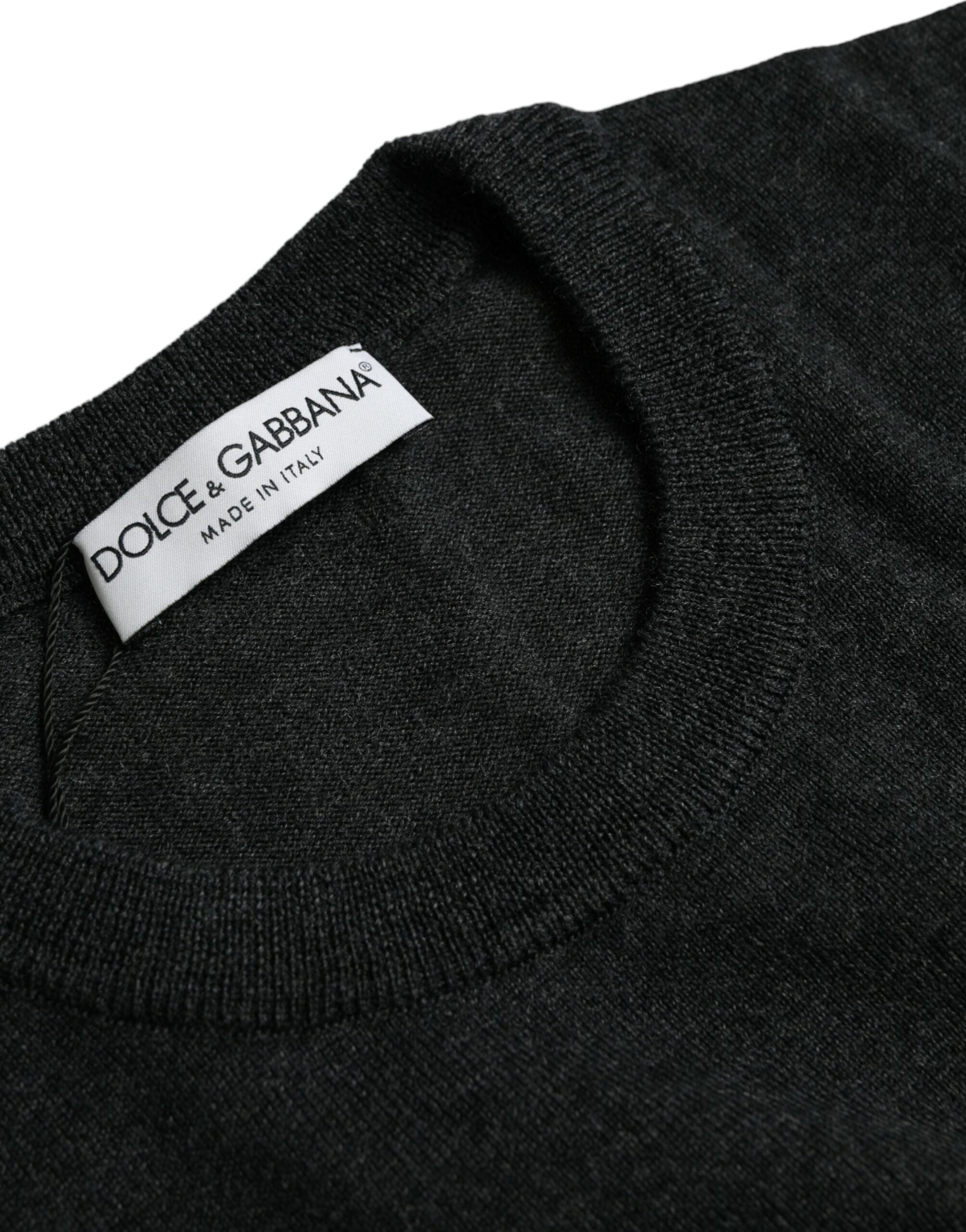 Dolce & Gabbana Dark Gray Wool Crew Neck Pullover Sweater -   -  Dolce & Gabbana.