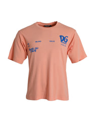 Dolce & Gabbana Coral Cotton Logo Print Short Sleeve T-shirt -   -  Dolce & Gabbana.