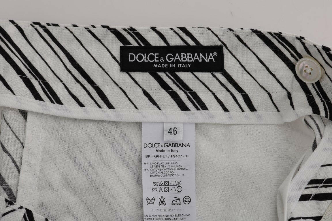 Dolce & Gabbana White Black Striped Casual Shorts -   -  Dolce & Gabbana.