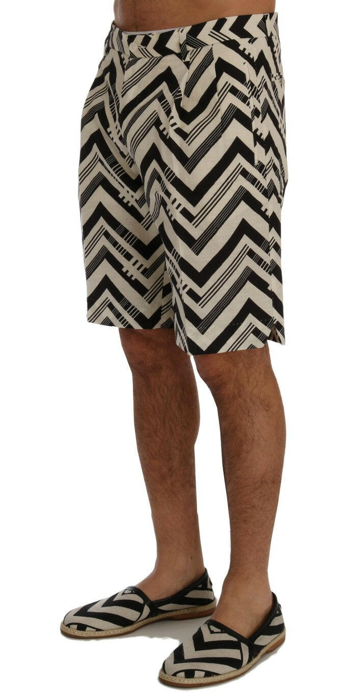 Dolce & Gabbana White Black Striped Cotton Linen Shorts -   -  Dolce & Gabbana.