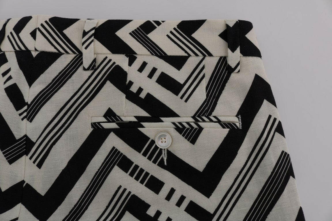 Dolce & Gabbana White Black Striped Cotton Linen Shorts -   -  Dolce & Gabbana.
