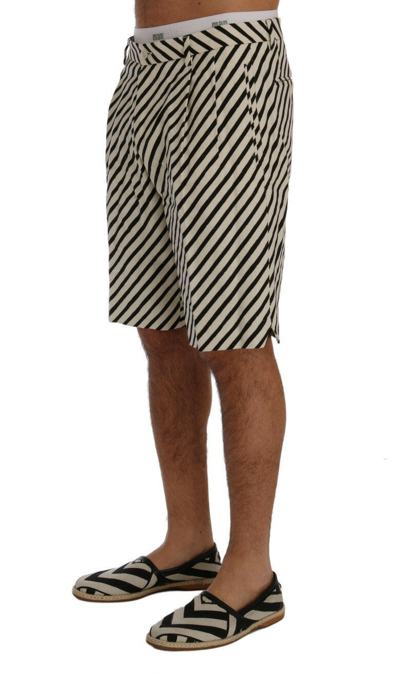 Dolce & Gabbana White Black Striped Hemp Casual Shorts -   -  Dolce & Gabbana.