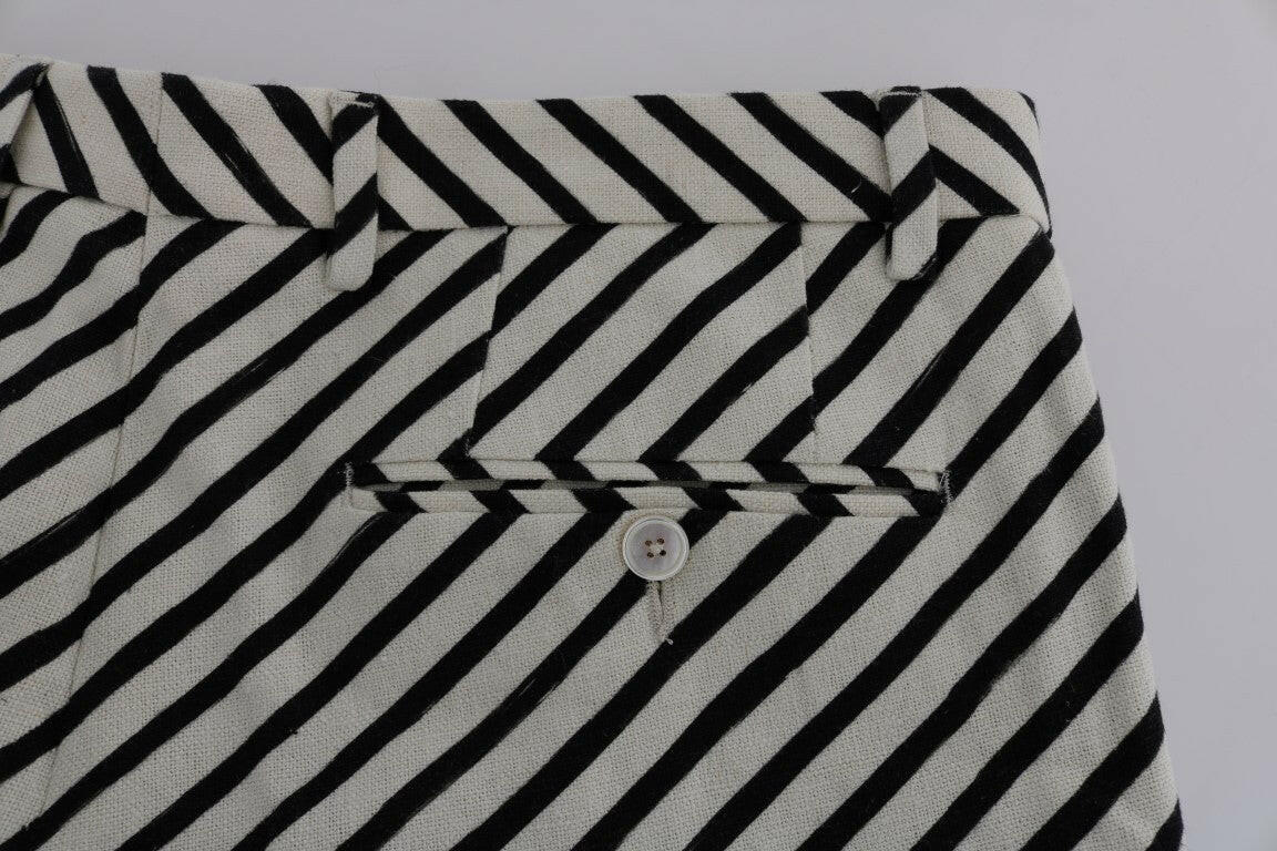 Dolce & Gabbana White Black Striped Hemp Casual Shorts -   -  Dolce & Gabbana.