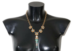Dolce & Gabbana Gold Brass Handpainted Crystal Floral Necklace -   -  Dolce & Gabbana.