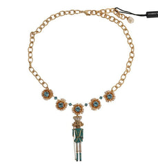 Dolce & Gabbana Gold Brass Handpainted Crystal Floral Necklace -   -  Dolce & Gabbana.