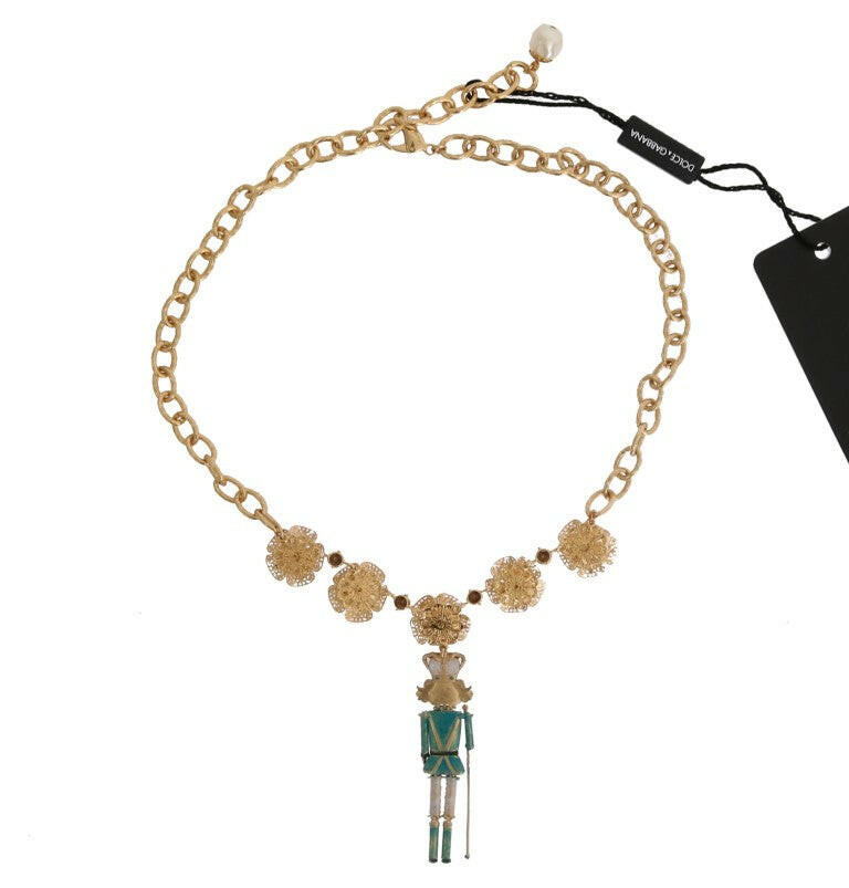 Dolce & Gabbana Gold Brass Handpainted Crystal Floral Necklace -   -  Dolce & Gabbana.