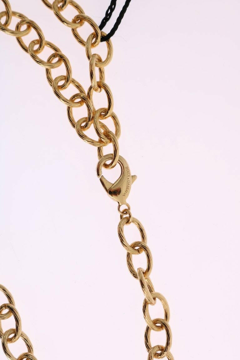 Dolce & Gabbana Gold Brass Handpainted Crystal Floral Necklace -   -  Dolce & Gabbana.