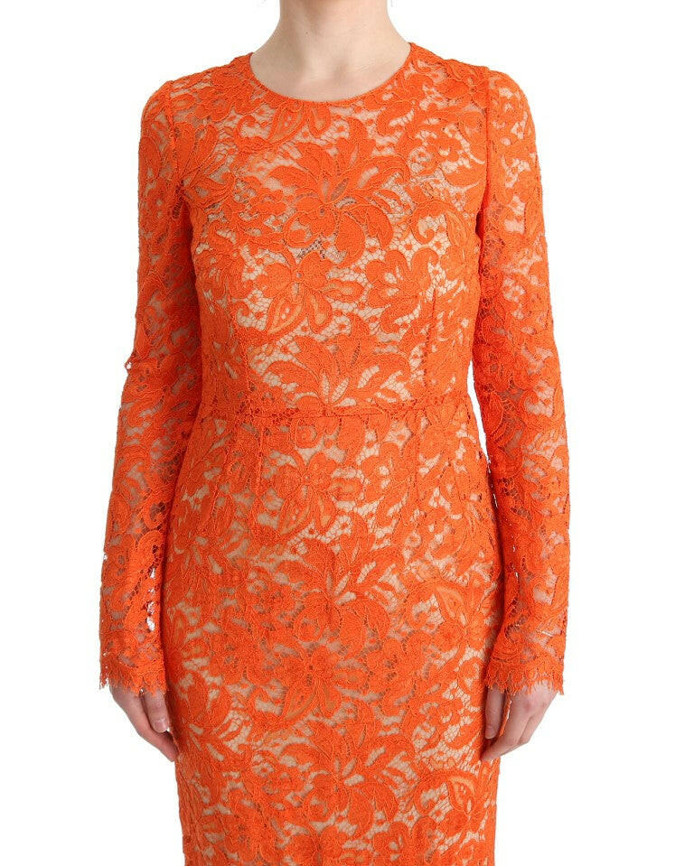 Dolce & Gabbana Orange Floral Ricamo Sheath Long Dress -   -  Dolce & Gabbana.