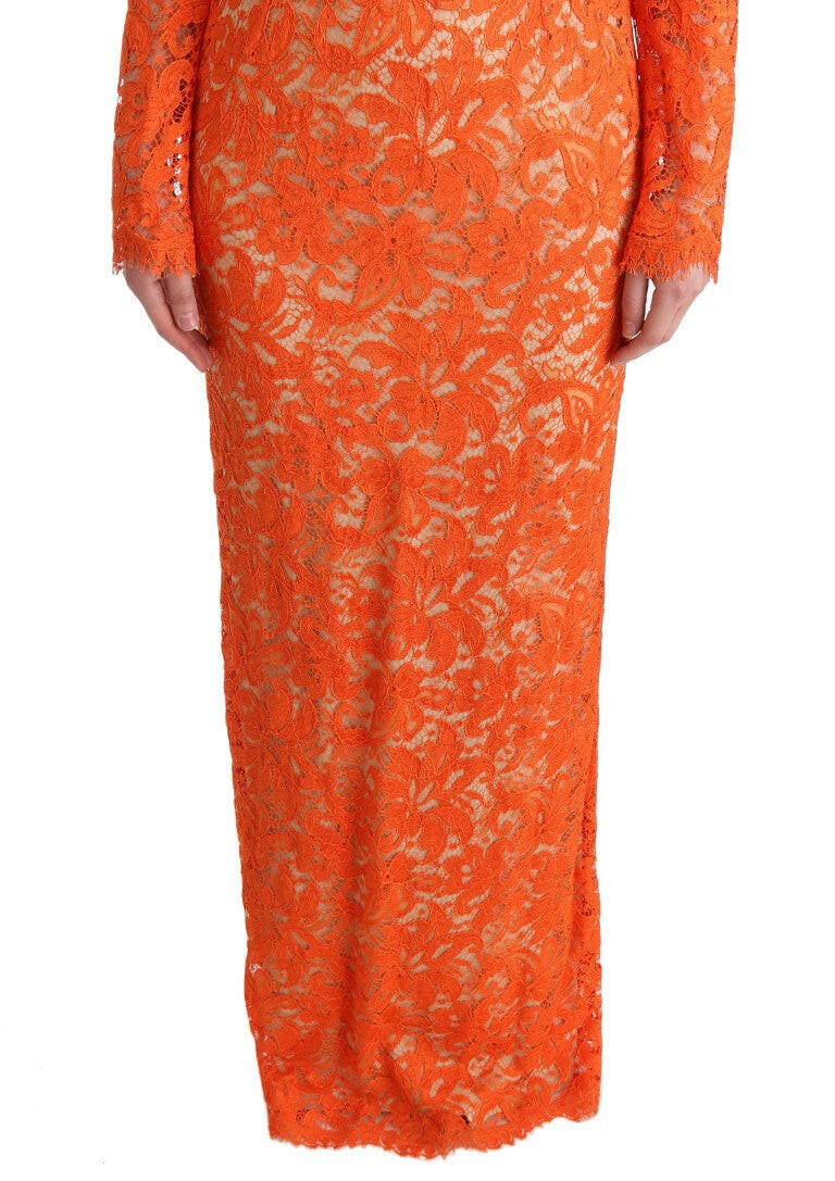 Dolce & Gabbana Orange Floral Ricamo Sheath Long Dress -   -  Dolce & Gabbana.