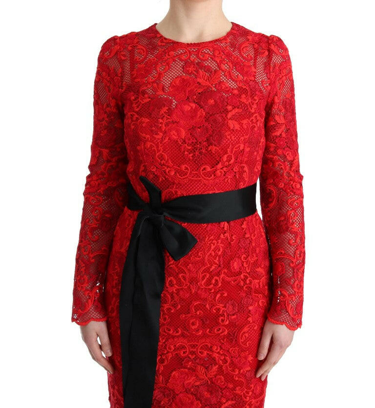 Dolce & Gabbana Red Floral Ricamo Sheath Long Dress -   -  Dolce & Gabbana.