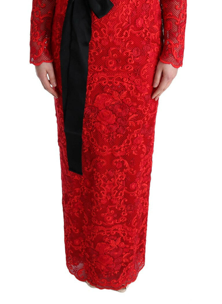 Dolce & Gabbana Red Floral Ricamo Sheath Long Dress -   -  Dolce & Gabbana.