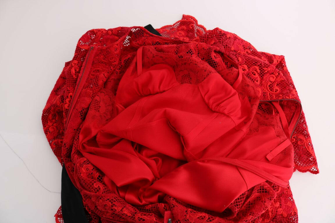 Dolce & Gabbana Red Floral Ricamo Sheath Long Dress -   -  Dolce & Gabbana.