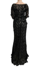 Dolce & Gabbana Black Cotton Silk Floral Long Dress -   -  Dolce & Gabbana.
