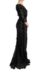 Dolce & Gabbana Black Cotton Silk Floral Long Dress -   -  Dolce & Gabbana.