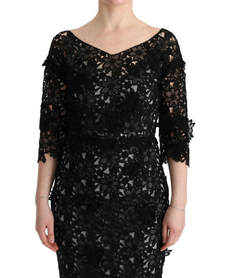 Dolce & Gabbana Black Cotton Silk Floral Long Dress -   -  Dolce & Gabbana.