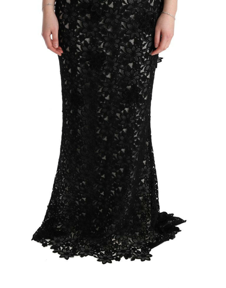 Dolce & Gabbana Black Cotton Silk Floral Long Dress -   -  Dolce & Gabbana.